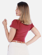 Blusa Elegante con Vuelos Color Rojo