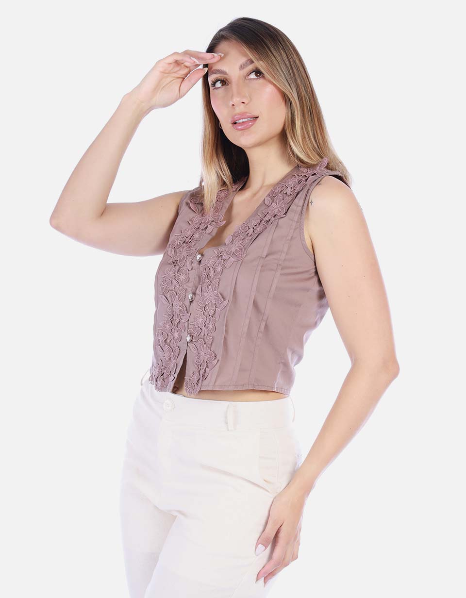 Blusa Crop de Encaje Palo de Rosa