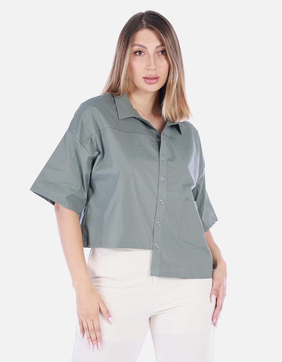 Camisa Corta Verde Oliva Manga Corta