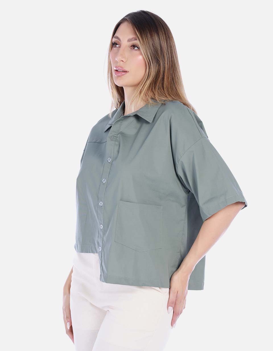 Camisa Corta Verde Oliva Manga Corta