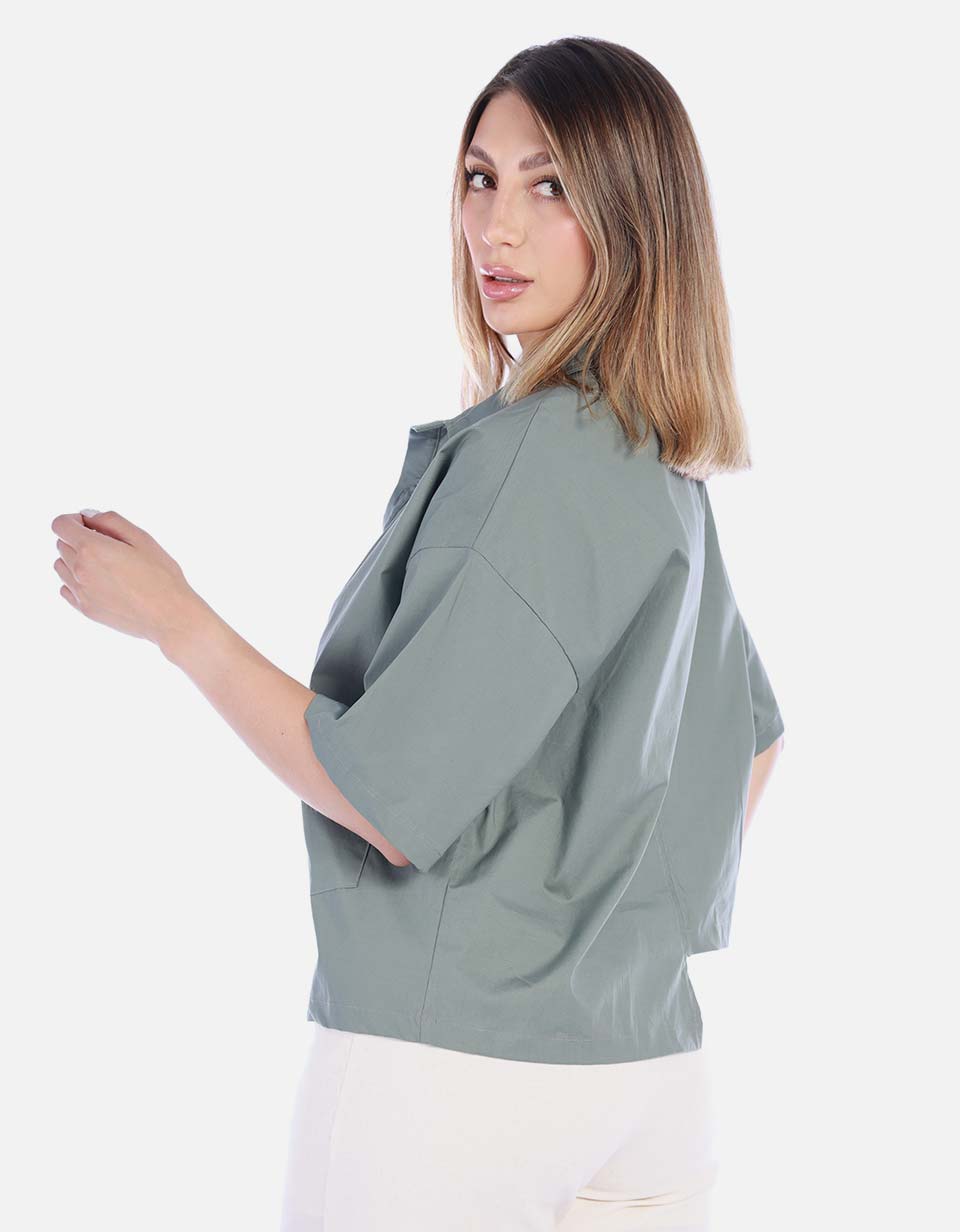 Camisa Corta Verde Oliva Manga Corta