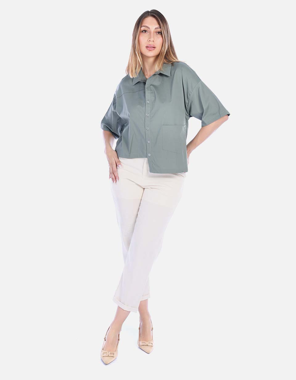 Camisa Corta Verde Oliva Manga Corta
