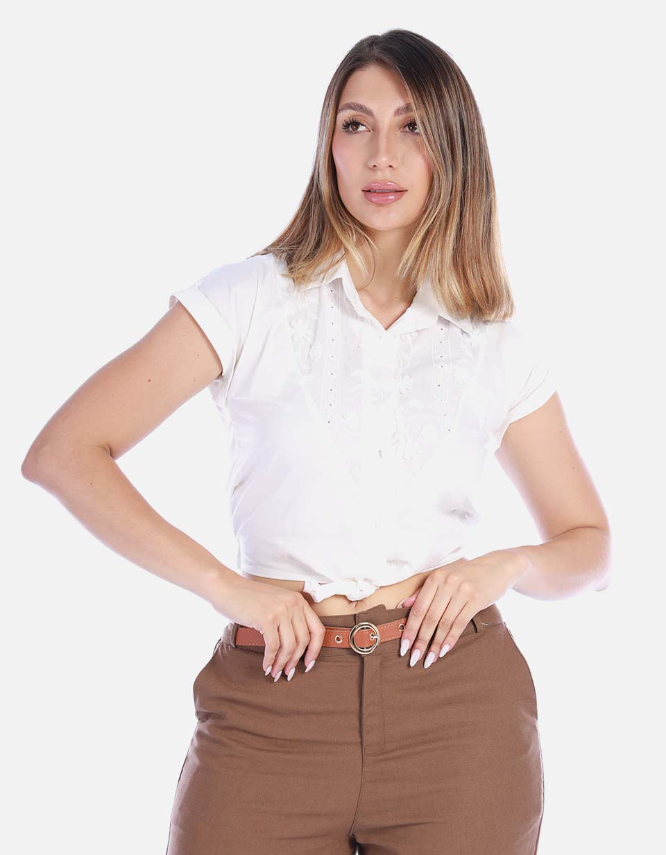 Camisa Corta Blanca de Amarrar Mujer