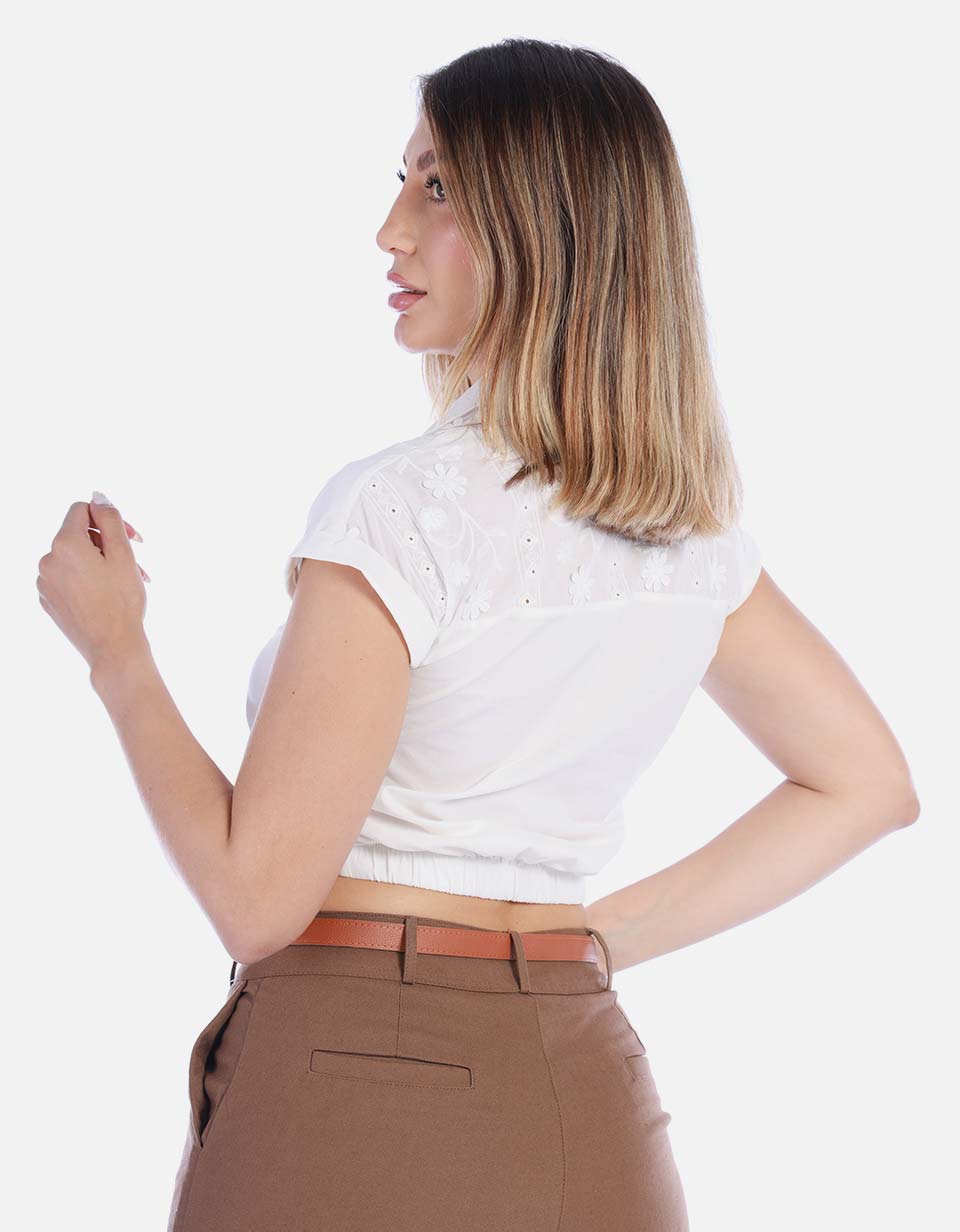 Camisa Corta Blanca de Amarrar Mujer