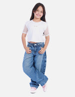 Blusa Negra con Mangas de Malla Transparente para Niña