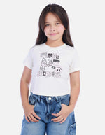 Blusa Blanca Corta con Estampado de Letras Urbanas para Niña
