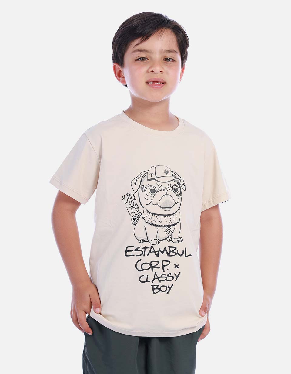 Camiseta Casual con Estampado de Buldog para Niño