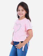 Blusa Rosada con Corazón de Apliques Brillantes para Niña