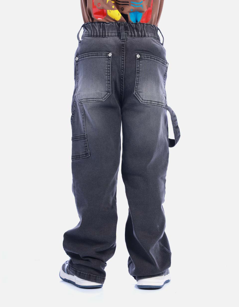 Pantalón Jean Suelto de Tono Gris Desgastado para Niño