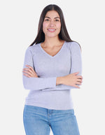 Camiseta manga larga básica para mujer cuello en V