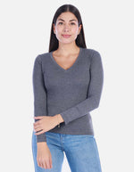 Camiseta manga larga básica para mujer cuello en V