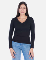 Camiseta manga larga básica para mujer cuello en V