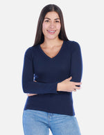 Camiseta manga larga básica para mujer cuello en V