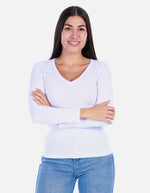 Camiseta manga larga básica para mujer cuello en V