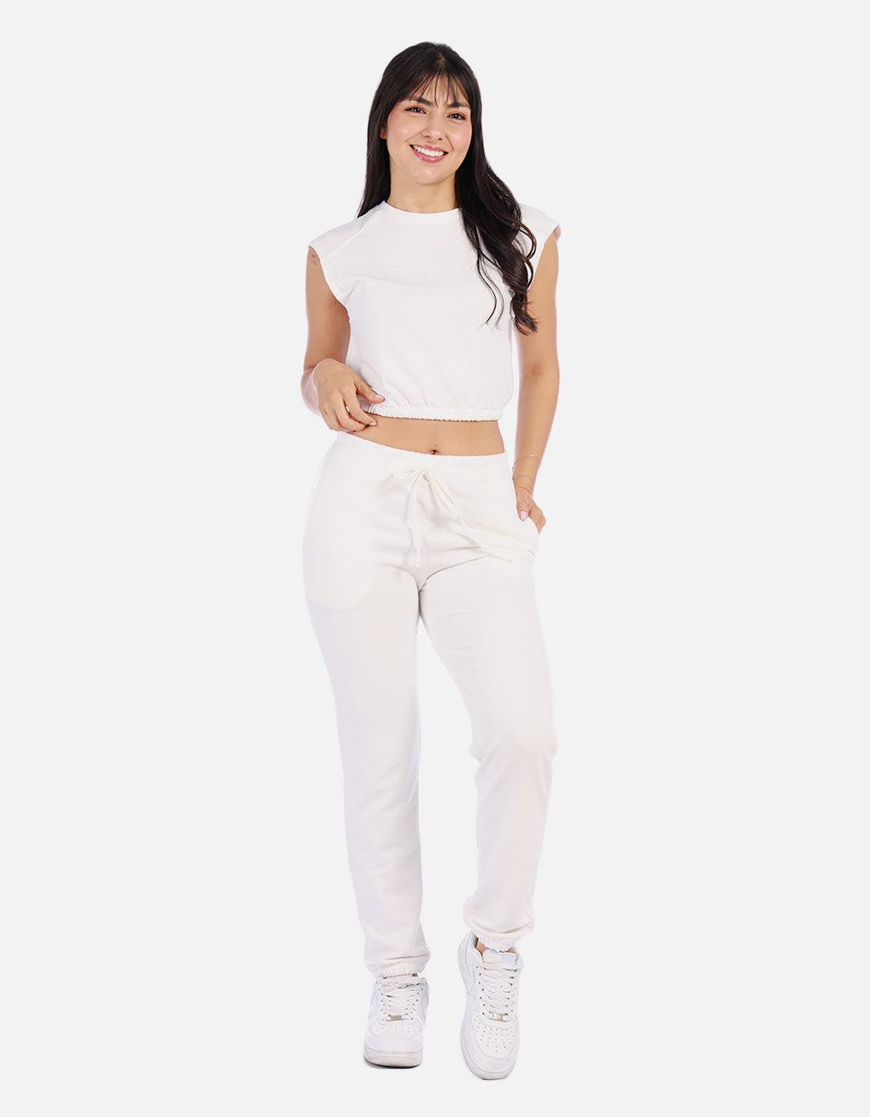 Conjunto casual mujer con top elástico y jogger con cordón