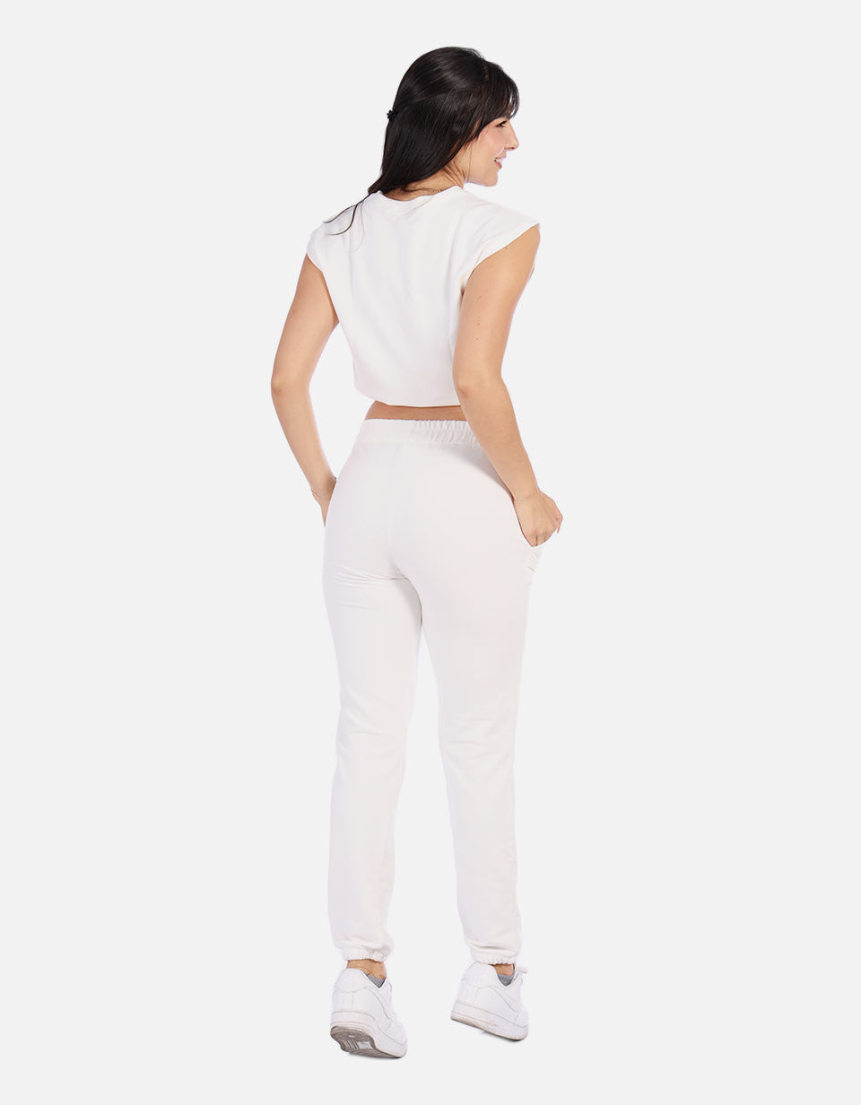 Conjunto casual mujer con top elástico y jogger con cordón