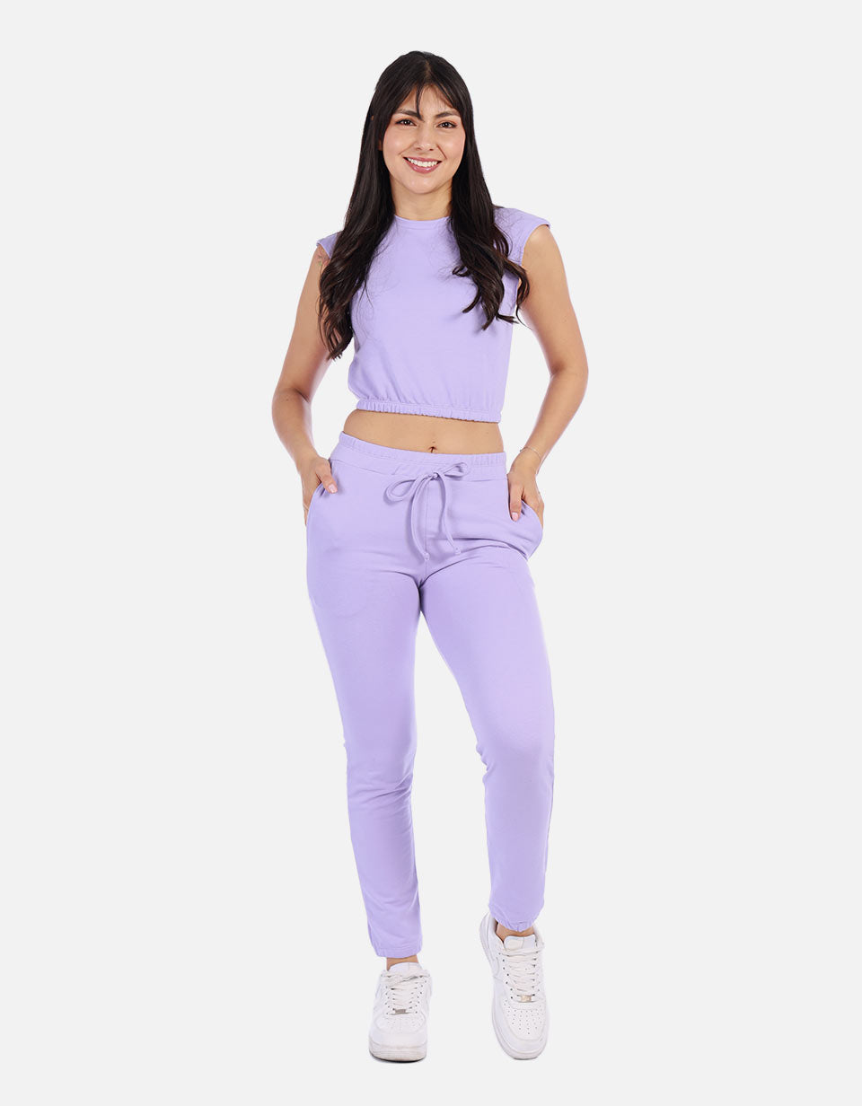 Conjunto casual mujer con top elástico y jogger con cordón