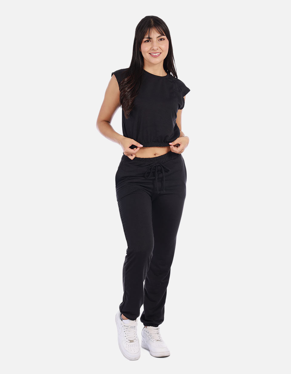 Conjunto casual mujer con top elástico y jogger con cordón