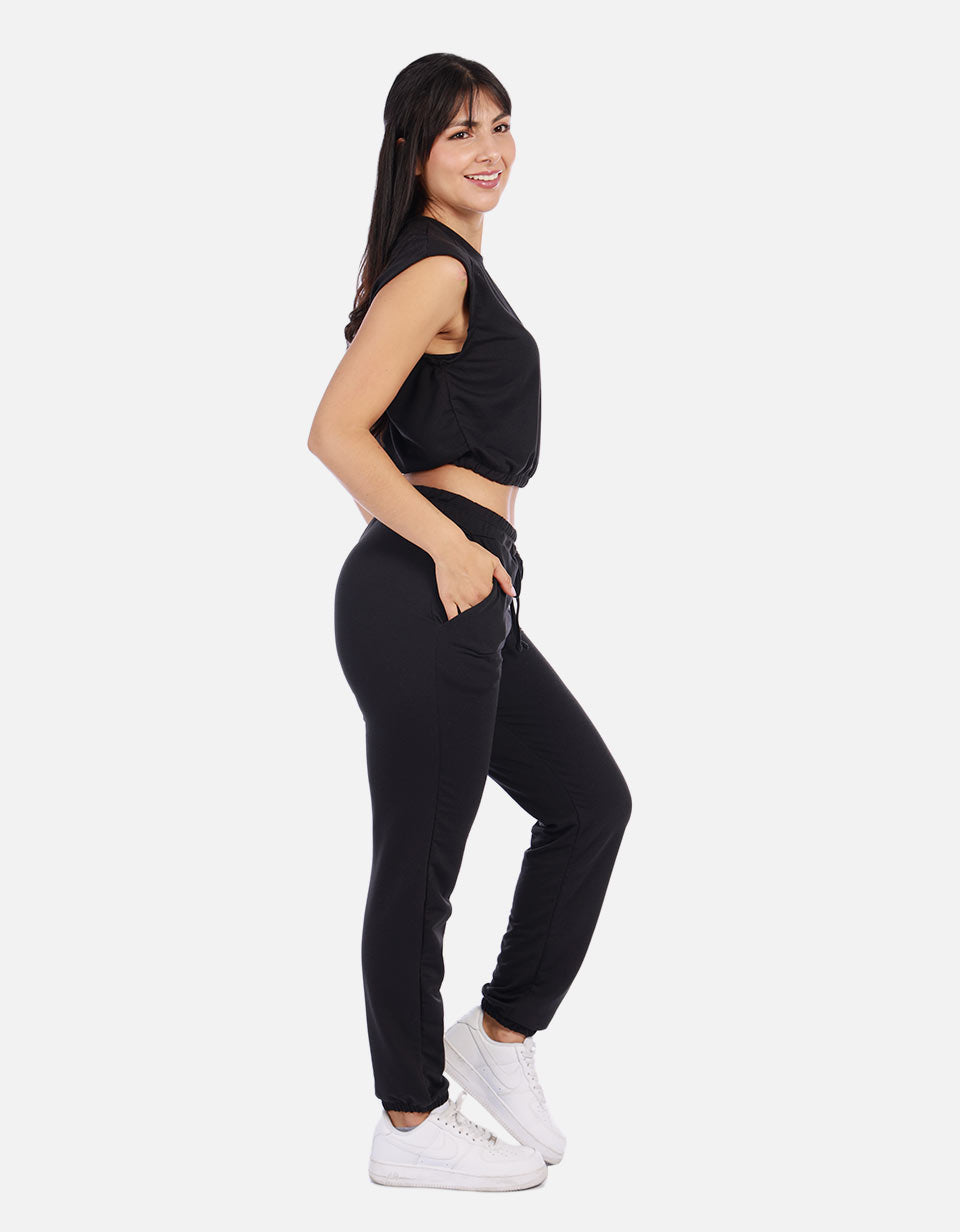 Conjunto casual mujer con top elástico y jogger con cordón