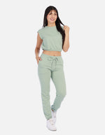 Conjunto casual mujer con top elástico y jogger con cordón