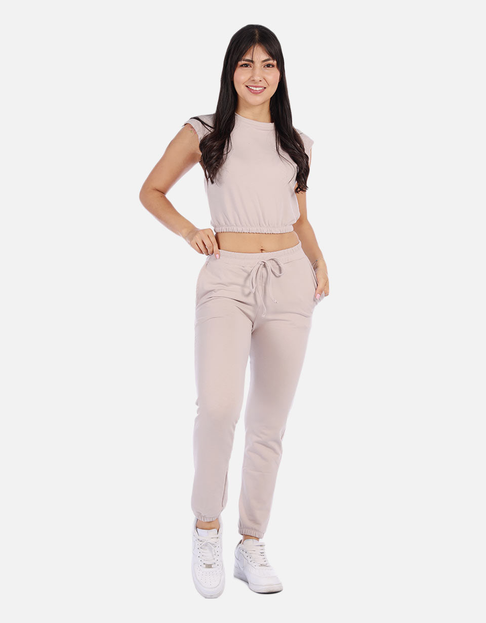 Conjunto casual mujer con top elástico y jogger con cordón