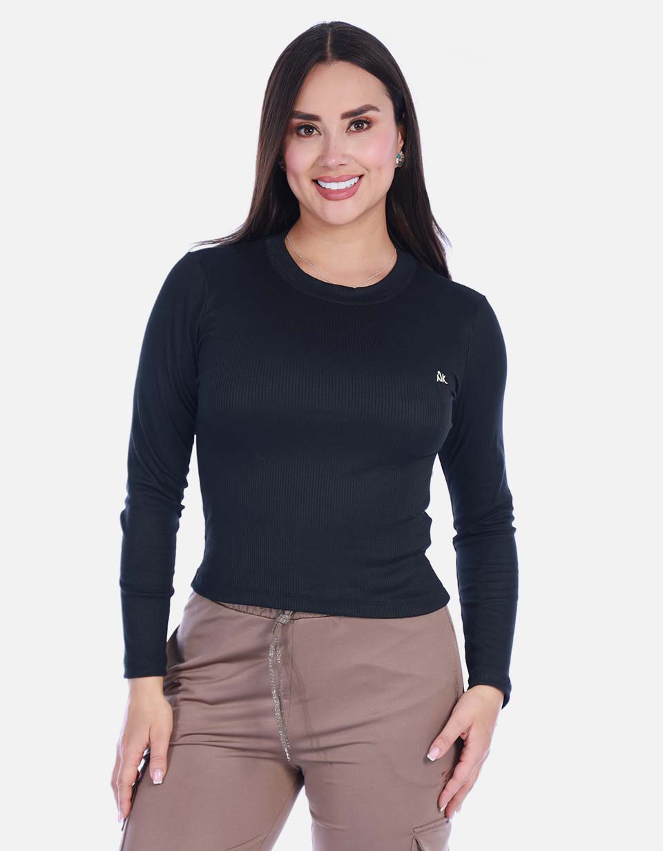 Camiseta Deportiva Manga Larga Cuello Alto con Licra