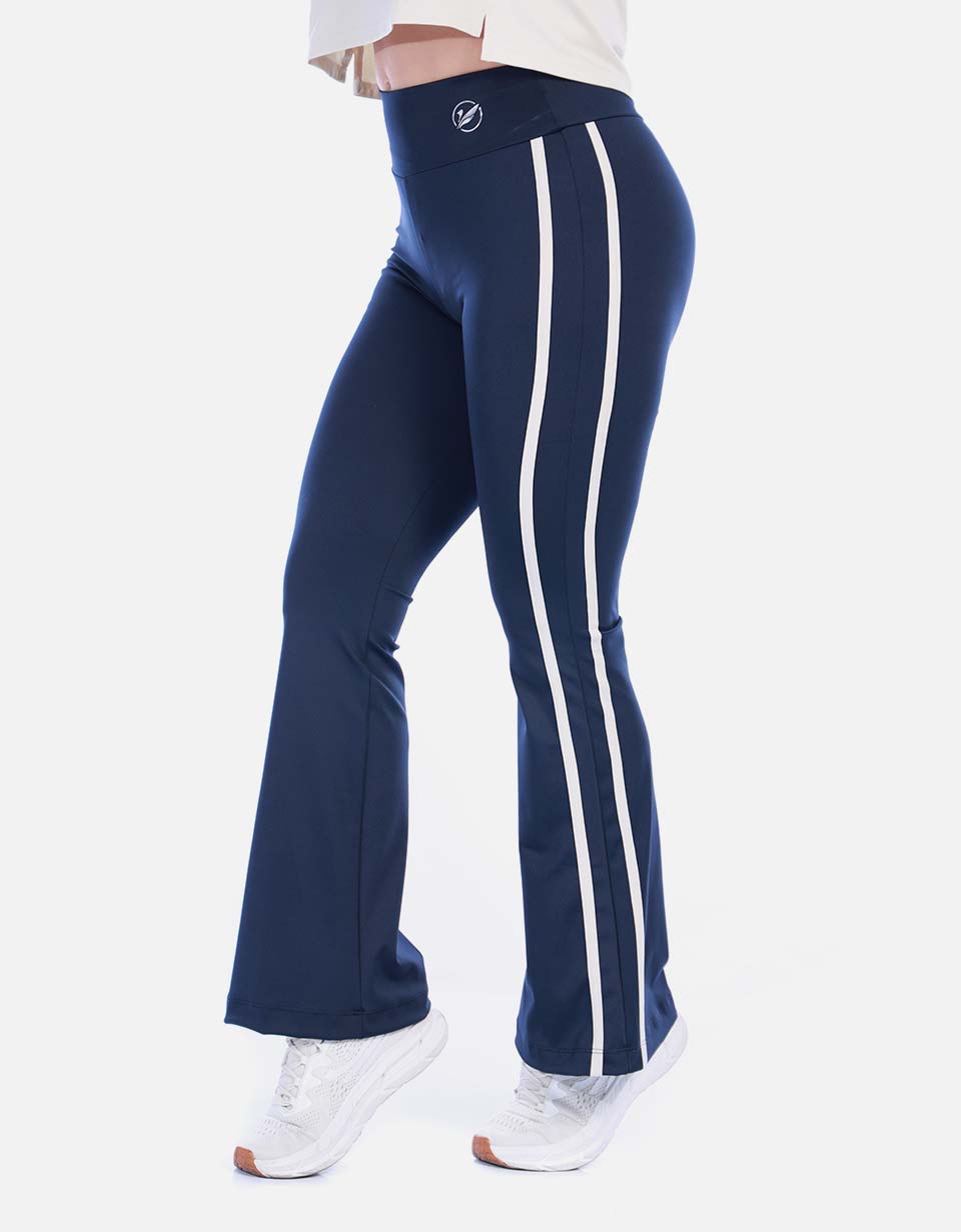 Pantalón Deportivo Bota Campana Azul Oscuro con Franjas Laterales
