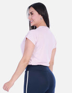 Camiseta Deportiva Manga Corta Raglán con Cordón Ajustable Rosada