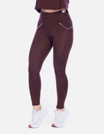 Leggings Deportivos Tiro Alto Vinotinto con Vivo Contraste
