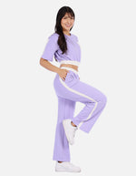 Conjunto mujer bicolor con top crop y pantalón recto