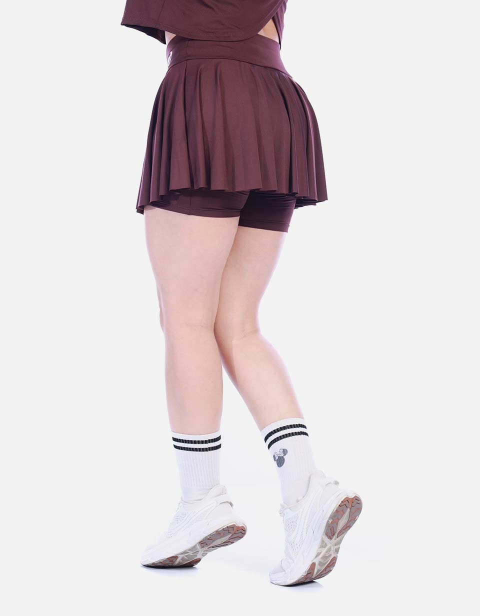 Falda Short Deportiva Plisada Vinotinto Tiro Alto