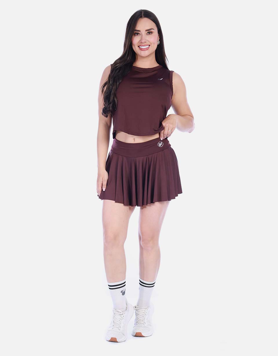 Falda Short Deportiva Plisada Vinotinto Tiro Alto