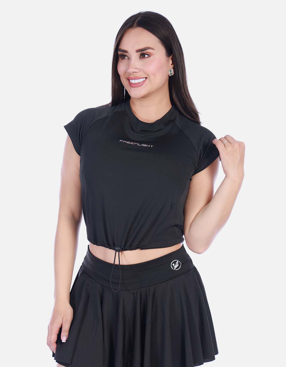 Camiseta Deportiva Manga Corta Raglán con Cordón Ajustable Rosada