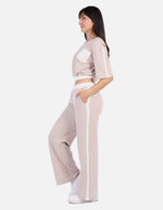 Conjunto mujer bicolor con top crop y pantalón recto