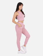 Conjunto casual mujer en canalé con top crop y jogger cómodo