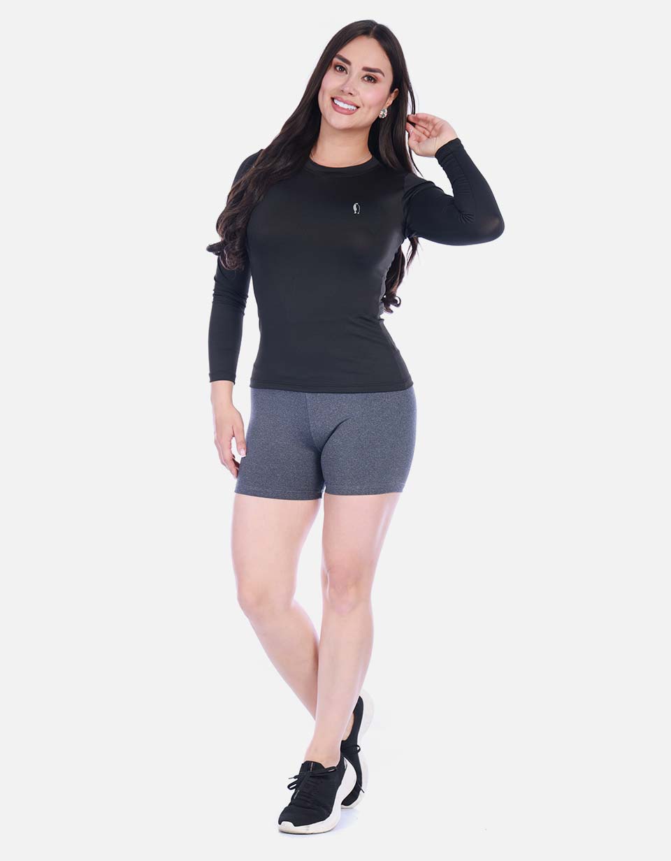 Short Deportivo Biker Tiro Alto con Pretina Ancha Negro