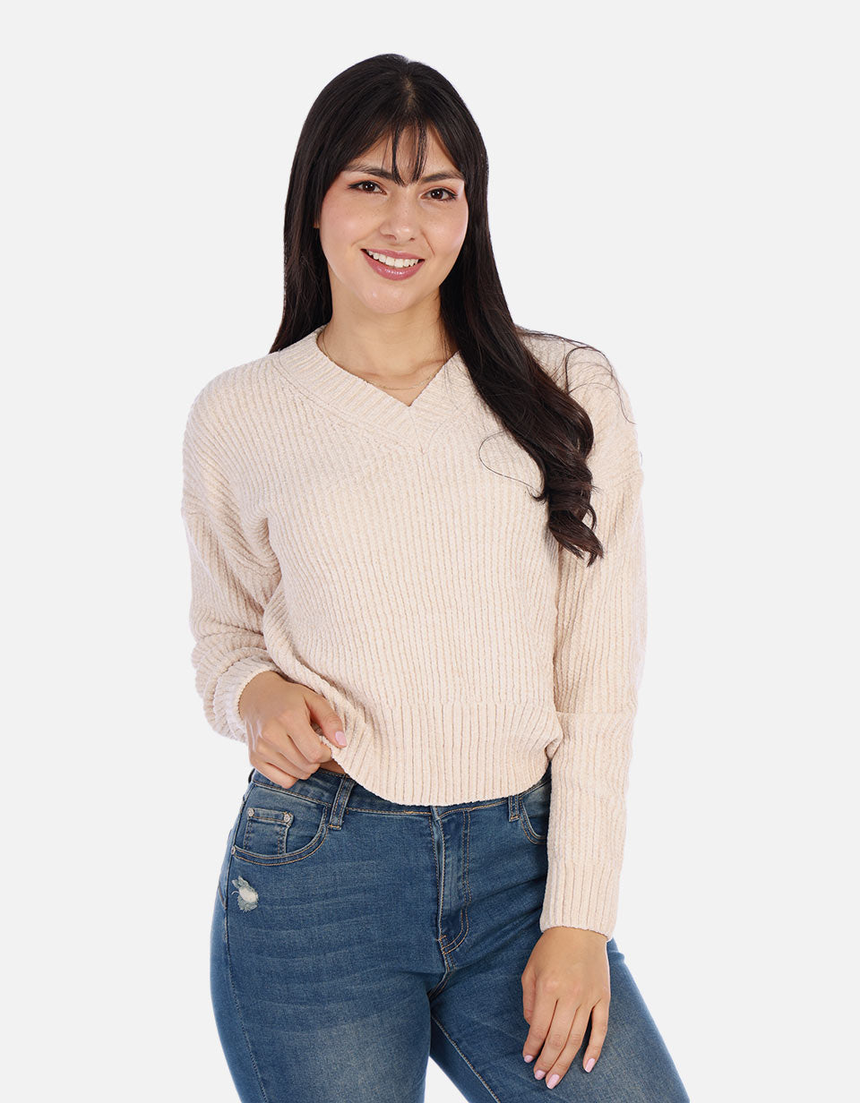 Buzo tejido en cuello V Mujer