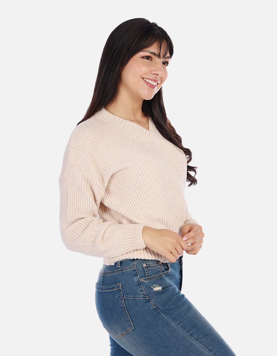 Buzo tejido en cuello V Mujer