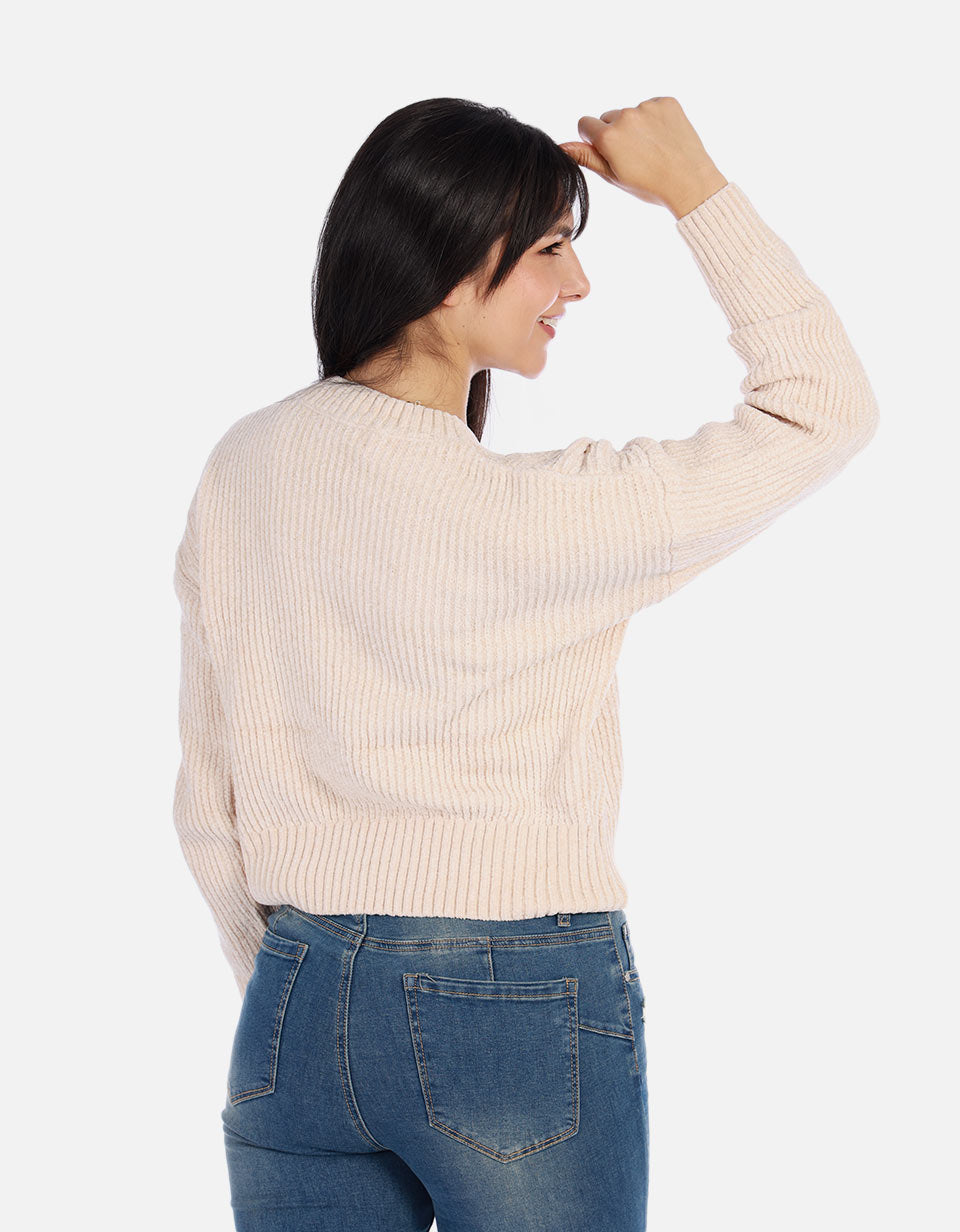 Buzo tejido en cuello V Mujer