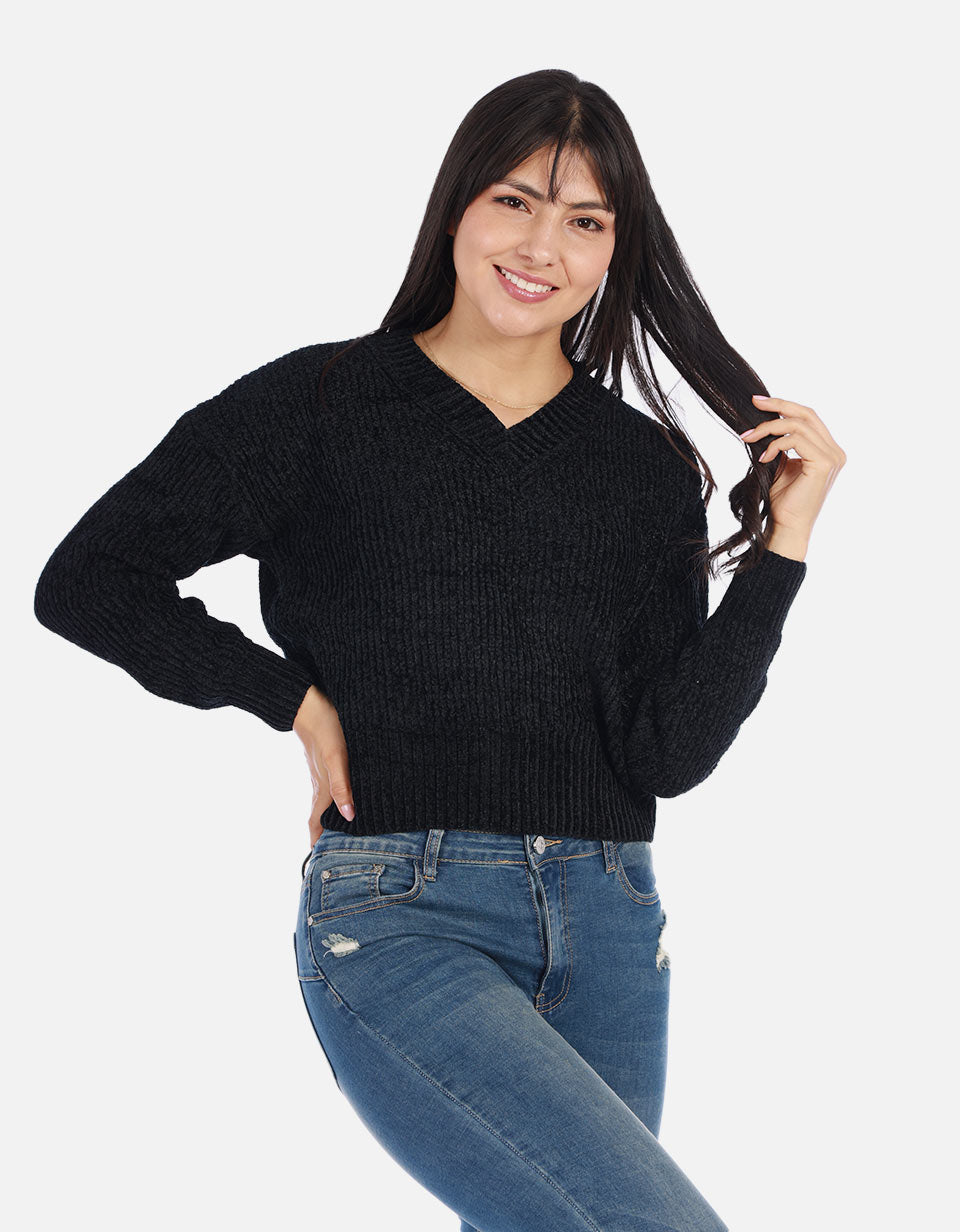 Buzo tejido en cuello V Mujer