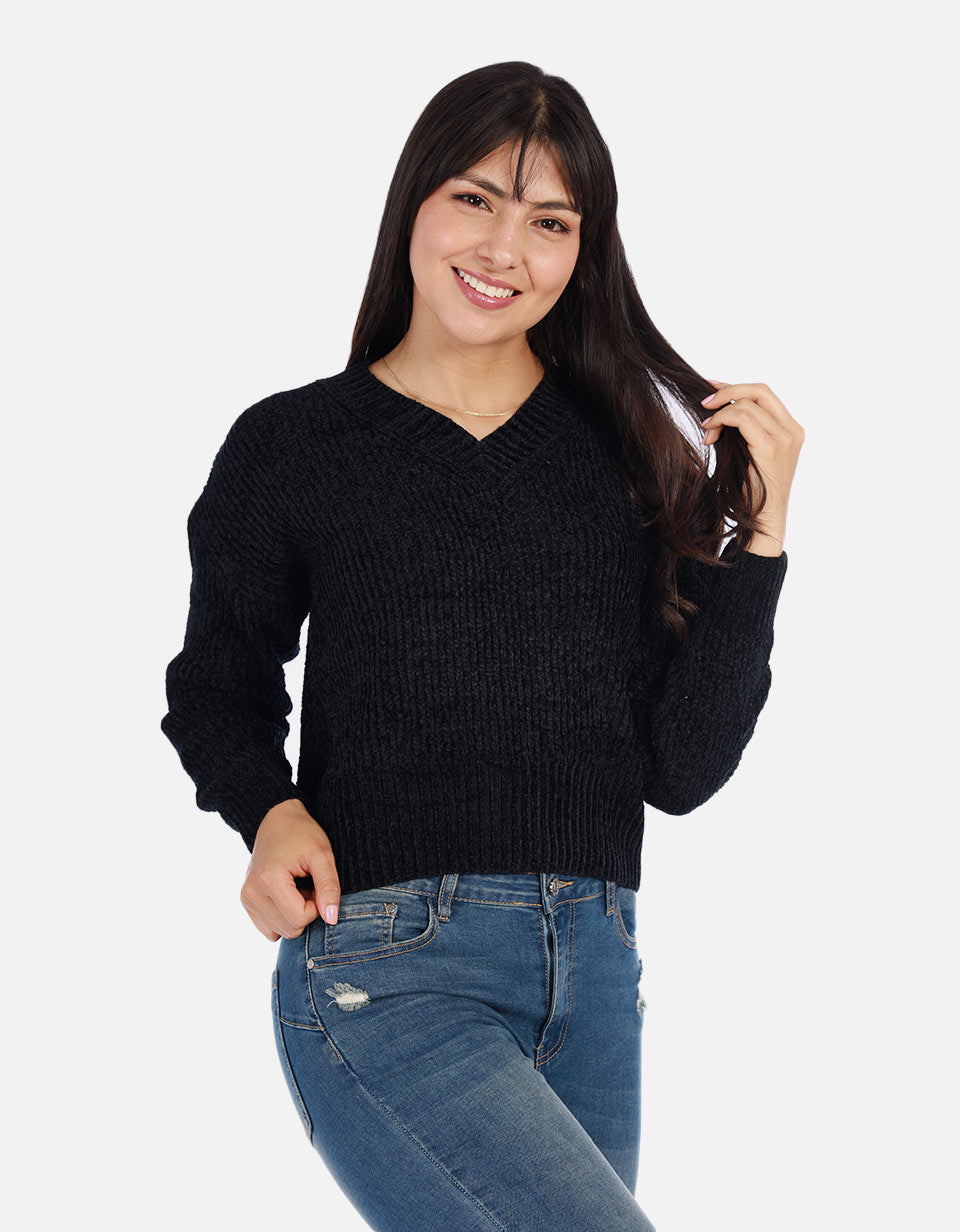 Buzo tejido en cuello V Mujer