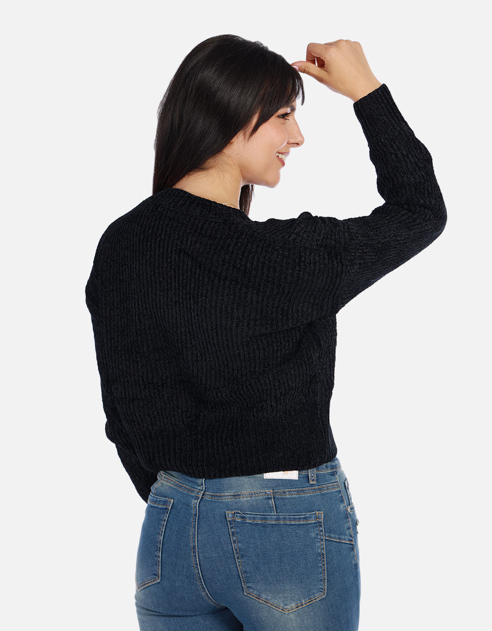 Buzo tejido en cuello V Mujer