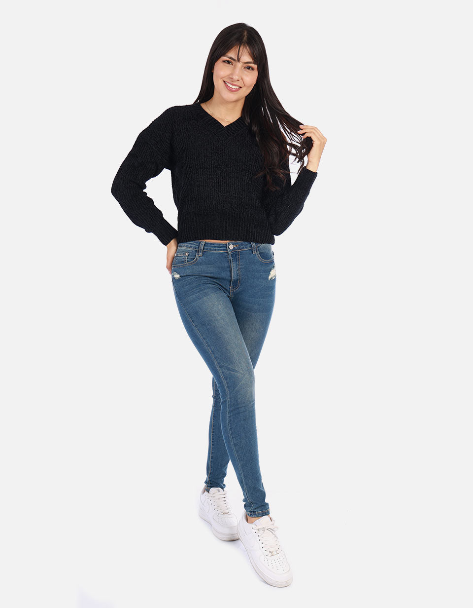 Buzo tejido en cuello V Mujer