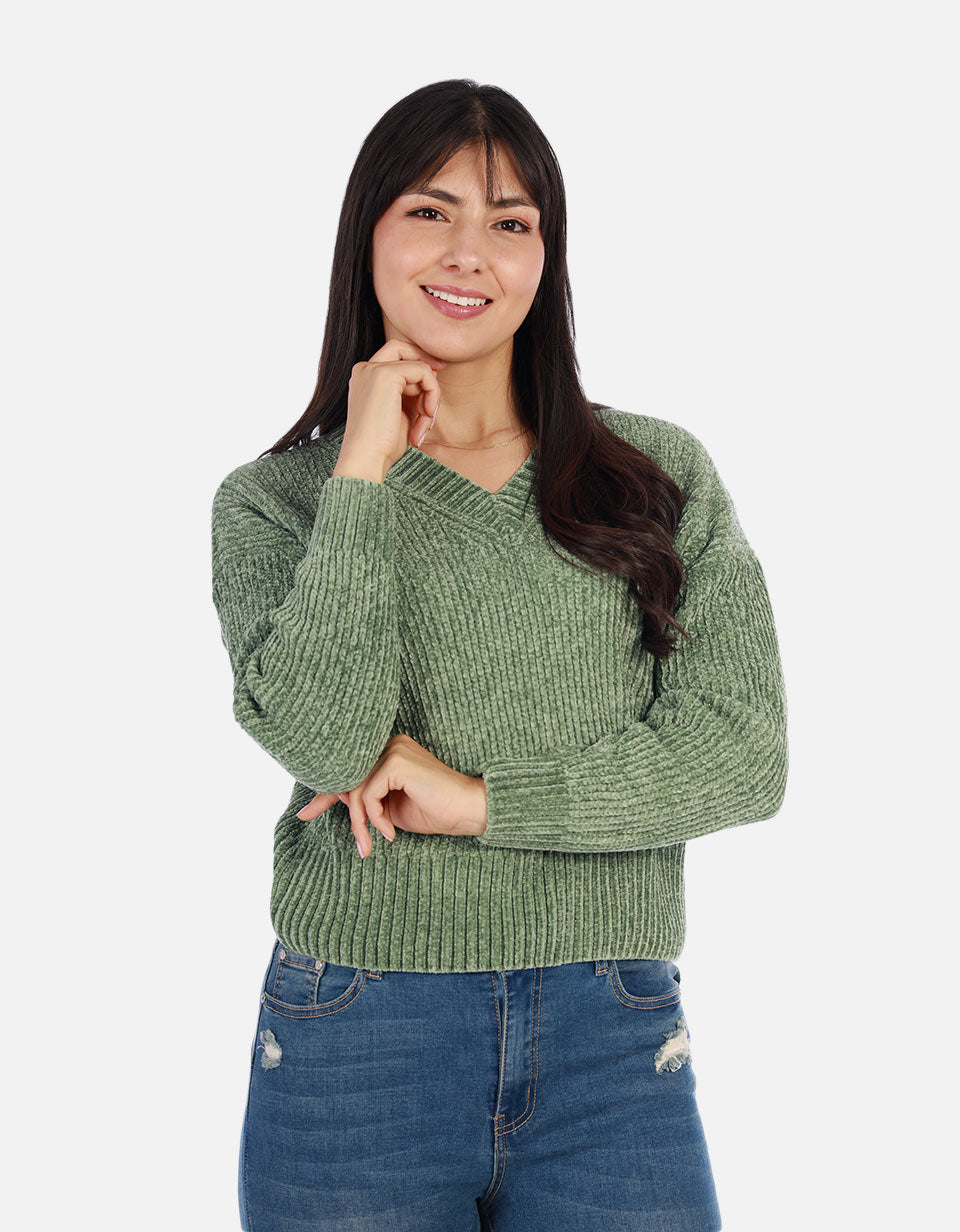 Buzo tejido en cuello V Mujer