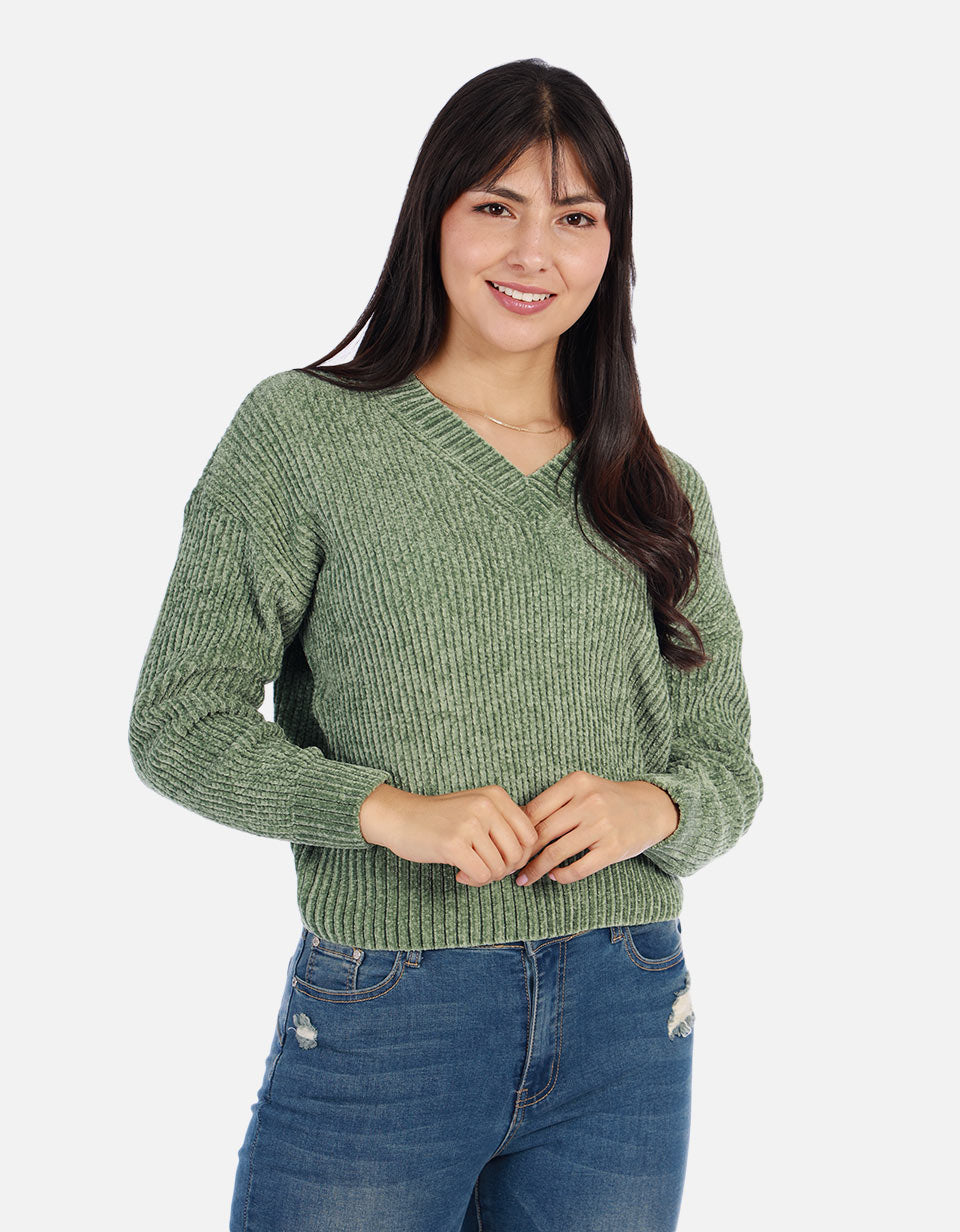Buzo tejido en cuello V Mujer