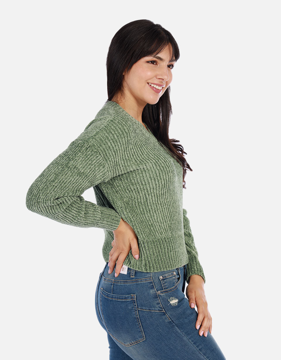 Buzo tejido en cuello V Mujer
