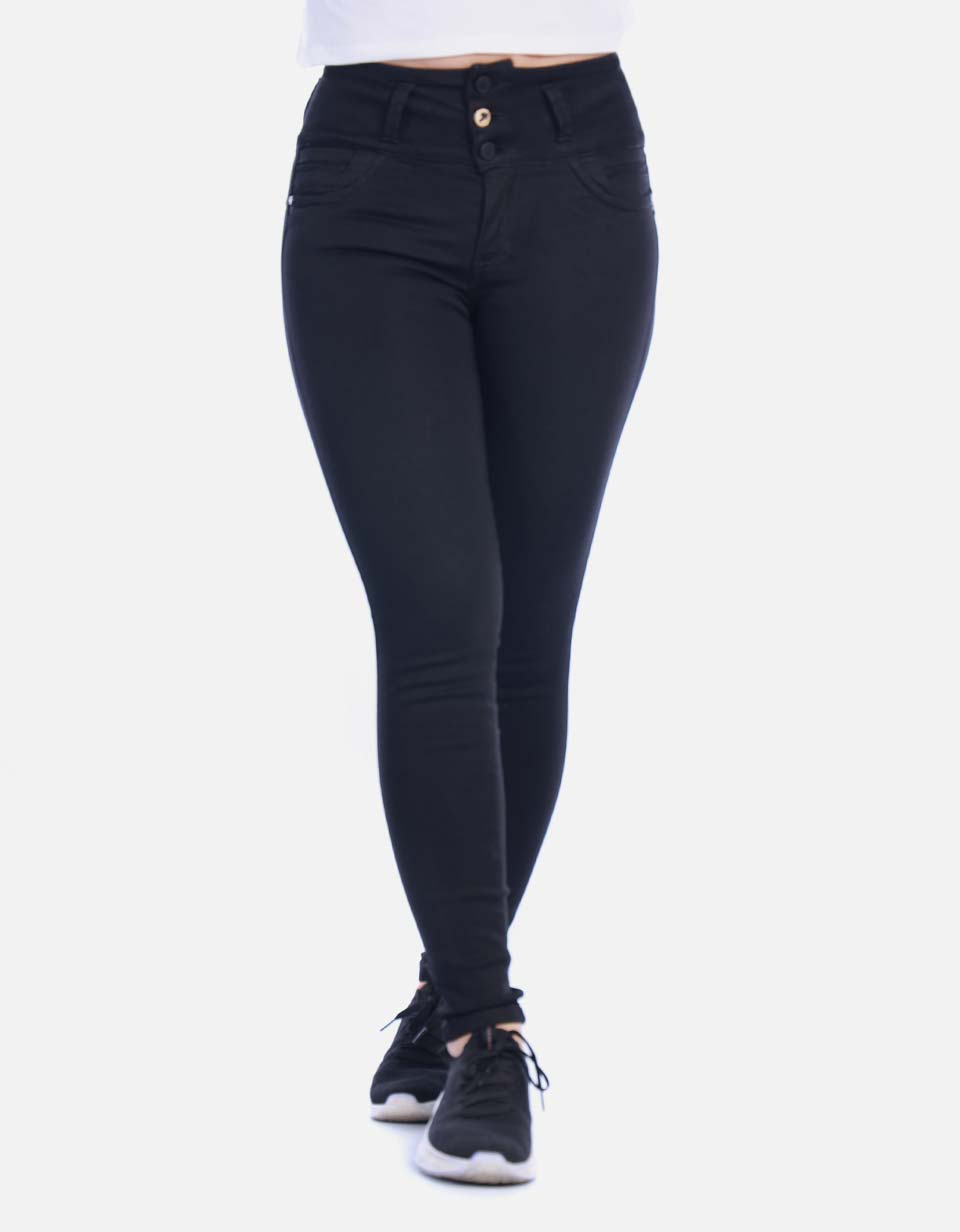Jean Skinny Tiro Alto con Pretina Ancha de 3 Botones
