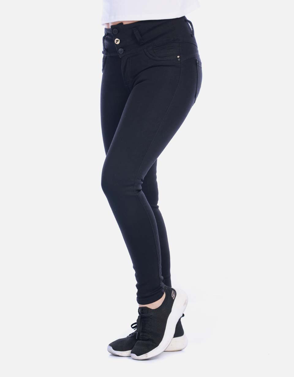 Jean Skinny Tiro Alto con Pretina Ancha de 3 Botones