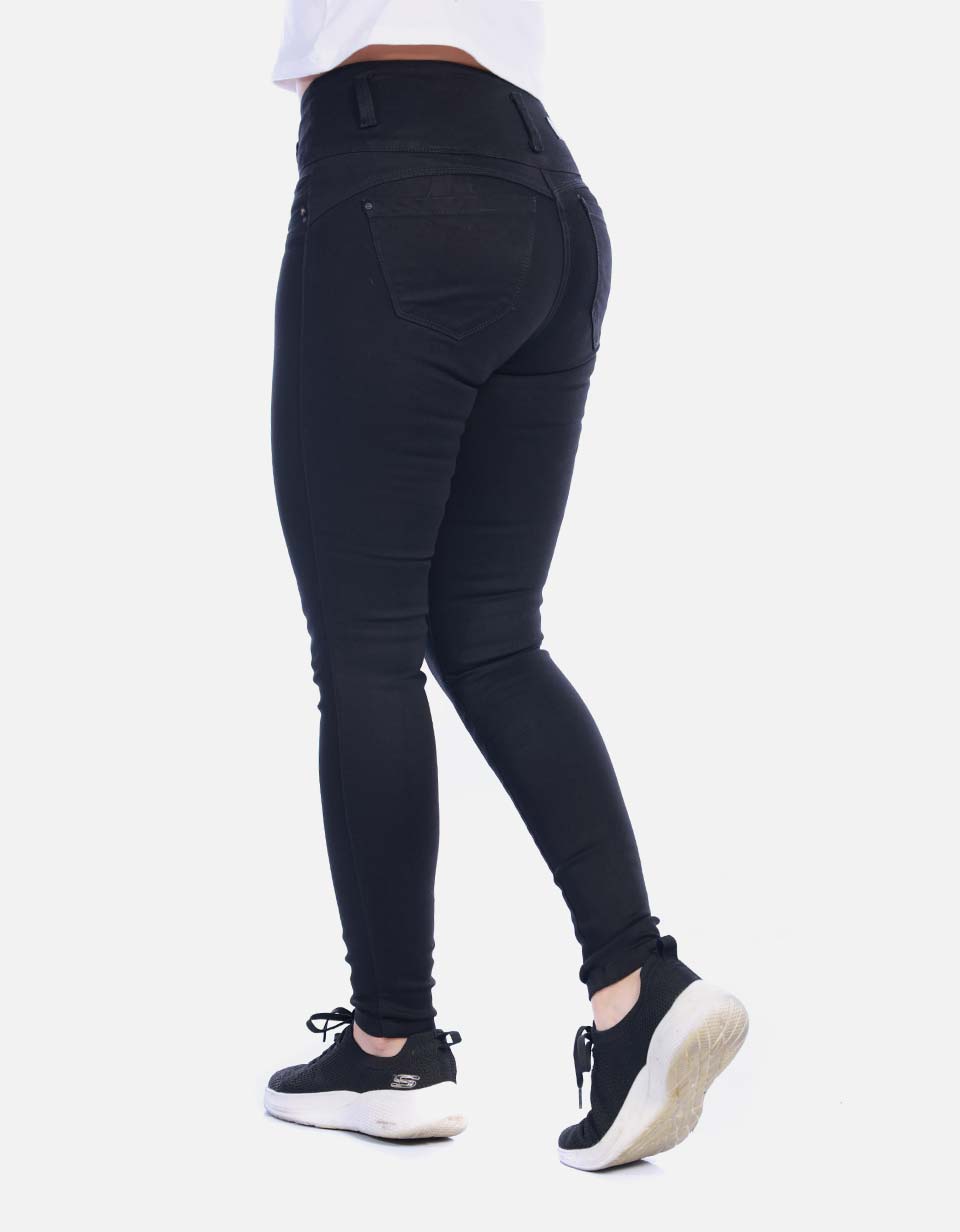Jean Skinny Tiro Alto con Pretina Ancha de 3 Botones