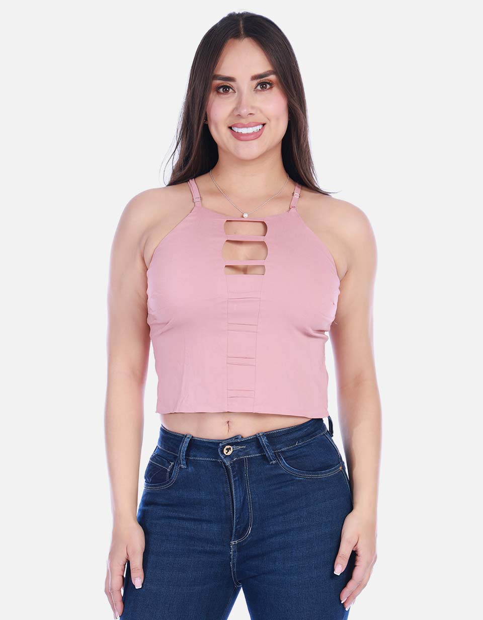 Blusa de Tiras Graduables con Detalle de Aberturas Frontales